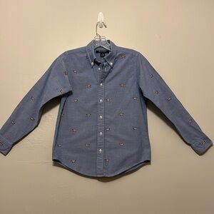 Brooks Brothers Fleece Oxford‎ Shirt Boys M 10 Blue  Dog Embroidered Button Down